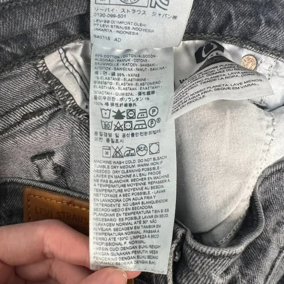 Levi's Premium Fray High Rise Button Fly Wedgie Black Gray Jeans Ankle Crop - Picture 5 of 6